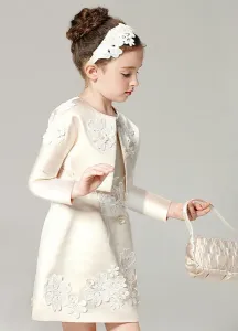 Champagne Flower Girl Dress Outfit A Line Flower Applique Beaded Knee Length Pageant Dress With Jacket Free Customization #417246
