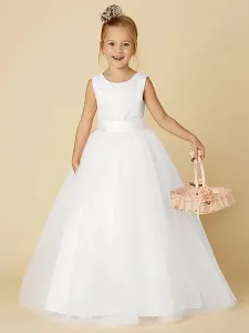 Flower Girl Dresses Jewel Neck Sleeveless Buttons Formal Ivory Kids Tulle Pageant Dresses Free Customization #471141