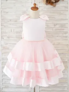 Flower Girl Dresses Jewel Neck Sleeveless Sash Pink Kids Party Dresses Free Customization #506789