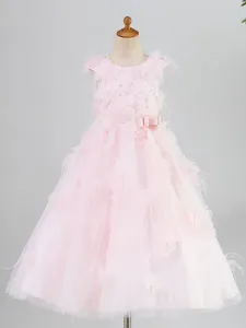 Flower Girl Dresses Jewel Neck Tulle Sleeveless Tea Length Princess Silhouette Flowers Kids Social Party Dresses #435225