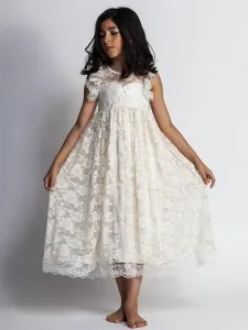 Flower Girl Dresses Lace Jewel Sleeveless Tea Length A Line Kids Party Dresses #447737