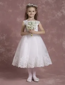 Ivory Flower Girl Dresses A Line Tulle Pageant Dresses Toddler's Lace Tea Length Formal Dresses #414317