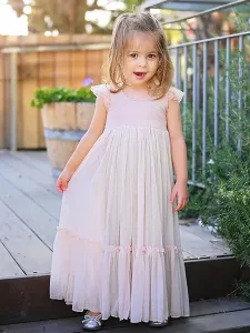 Light Pink Flower Girl Dresses Jewel Neck Polyester Sleeveless Ankle-Length A-Line Lace Kids Party Dresses #487039