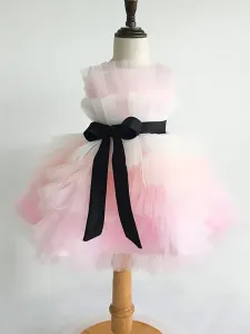 Pink Flower Girl Dresses Satin Fabric Sleeveless Short Princess Silhouette Kids Party Dresses #485811