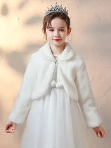 Flower Girl Wraps Ivory Long Sleeves Faux Fur Coat Flower Girl Winter Outerwear #466809