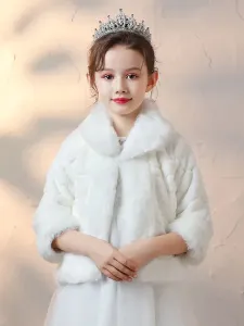 Flower Girl Wraps Ivory Long Sleeves Faux Fur Coat Flower Girl Winter Outerwear #466846