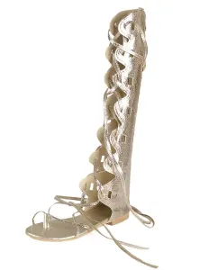 Women's Gold Gladiator Sandals Lace Up Flat Knee High Sandals #406711