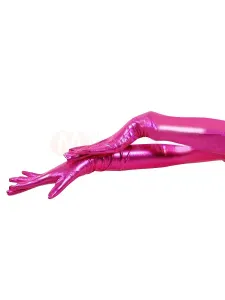 Halloween Shiny Metallic Red Pink Shoulder Length Gloves Halloween