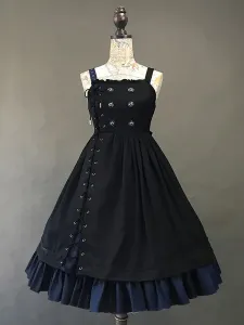 Gothic Lolita JSK Dress Black Burgundy Sleeveless Ruffles Lace Up Polyester Jumper Skirt #557553