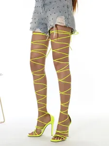 Women's Thigh High Lace Up Strappy Heel Sandals