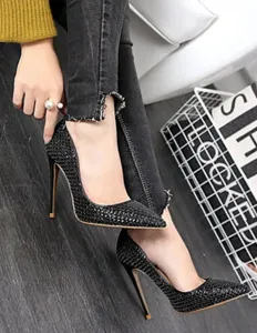 Women's Gold High Heels Woven Style Pointed Toe Stiletto Heel Pumps #413521