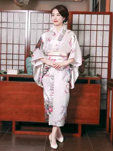 Adult's Japanes Costumes Light Pink Kimono Polyester Satin Dress Oriental Set Holidays Costumes