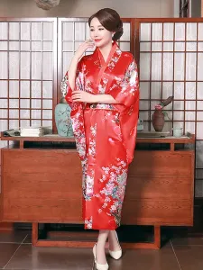 Adult's Japanes Costumes Light Pink Kimono Polyester Satin Dress Oriental Set Holidays Costumes #444793