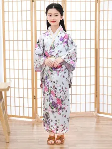 Japanes Costumes Kid's Kimono White Polyester Dress Oriental Women's Set Holidays Costumes #444892