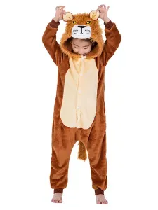 Kids Lion Kigurumi Onesie Pajamas Flannel Winter Sleepwear Mascot Animal Carnival Costume onesie pajamas