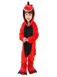Onesie Kigurumi Pajamas Red Dinosaur Kids Flannel Easy Toilet Winter Sleepwear Mascot Animal Halloween Costume onesie pajamas #431625