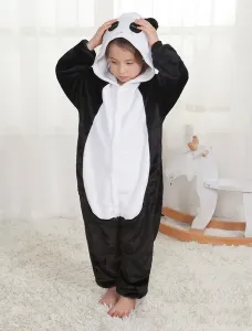 Panda Onesie Kigurumi Pajamas Kids Unisex Black Flannel Winter Sleepwear Mascot Animal Halloween Costume onesie pajamas #419927