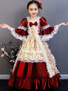 Carnival Costumes For Kids Lace Ruffle Burgundy Royal Kid's Dress