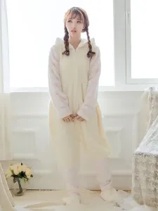 Kigurumi Pajamas Cat Onesie White Flannel Jumpsuit Animal Sleepwear For Women Halloween