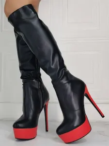 Women Boots Stiletto Heel Plus Size Platform Black Sky High Heel Knee High Boots #532946