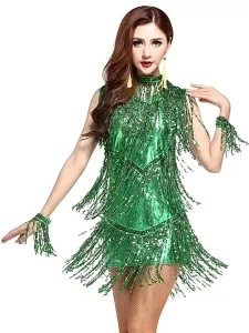 Dance Costumes Latin Dancer Dresses Women Orange Sequined Outfit Dancing Clothes Carnival #415650