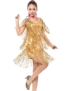 Dance Costumes Latin Dancer Dresses Women Orange Sequined Outfit Dancing Clothes Carnival #415651