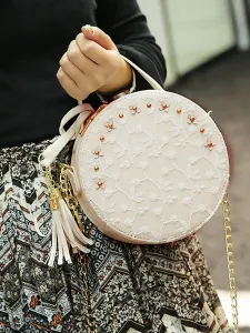 Sweet Lolita Bag Lace Embroidered Tassel Metallic Black Lolita Shoulder Bag #421787