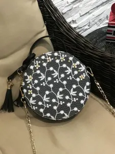 Sweet Lolita Bag Lace Embroidered Tassel Metallic Black Lolita Shoulder Bag