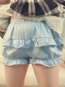 Light Blue Lolita Bloomers Ruffles Cotton Lolita Shorts For Women #408595
