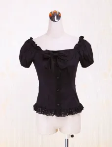 Cotton Black Puff Sleeves Lolita Blouse #403195