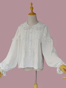 Sweet Lolita Blouses Lolita Top Infanta Long Sleeves White Lolita Shirt #559181
