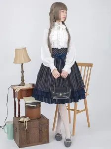 Victorian Lolita Shirt Lace Bow Ruffled Classical Lolita Blouse With Mandarin Collar #412959