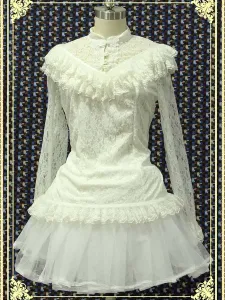 White Lace Lolita Blouse Long Sleeves #410946