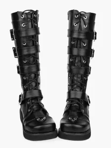Gothic Black Lolita Boots Sraps Buckles Shoelace #407859