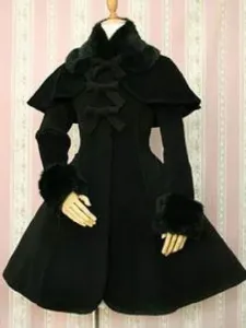 Gothic Lolita Overcoat Bows A Line White Lolita Coat With Detachable Fur And Cape #417785