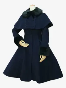 Sweet Lolita Coat Black Wool Turndown Collar Long Sleeve Slim Fit Detachable Lolita Cape Coat #413967