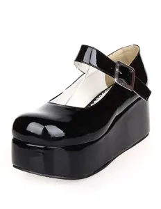 Sweet Glossy Lolita High Platform Shoes Ankle Strap Buckle Round Toe #404938