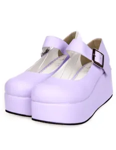 Sweet Glossy Lolita High Platform Shoes Ankle Strap Buckle Round Toe #404960