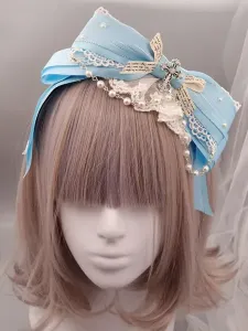 Classic Lolita Headband Metallic Design Lace Pearl Ruffle Bow Lolita Hair Accessory #430542