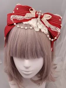 Classic Lolita Headband Metallic Design Lace Pearl Ruffle Bow Lolita Hair Accessory #430544