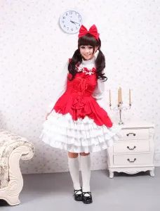 Cotton Red Ruffles Sweet Lolita Dress #407184