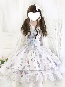 Sweet Lolita JSK Dress Aurelia Printed Bows White Lolita Jumper Skirts #437719
