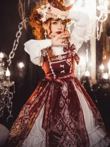 Sweet Lolita JSK Dress Burgundy Bowknots Polyester Lolita Jumper Skirts #469098