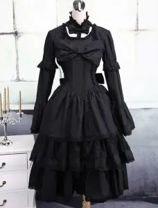 Black Cotton Gothic Lolita Dress #403207