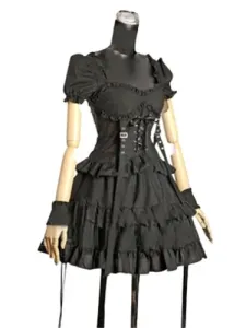 Black Cotton Gothic Lolita One-Piece for Women #406701