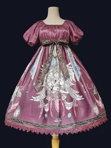 Classic Lolita OP Dress Infanta Fairytale Theme Floral Print Pattern Deep Blue Lace Lolita One Piece Dresses #477960