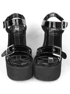 Buckles Leather Black Lolita Sandals #416123