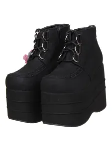 Black Micro Suede Lolita High Platform Shoes Lace Up #403850