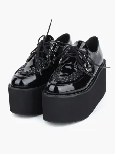 Lovely Black Round Toe Leather Street Wear Platform Lolita Shoes #403917