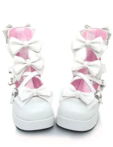 Sweet Chunky Heels Lolita Shoes Platform Bow Decor Round Toe #403428